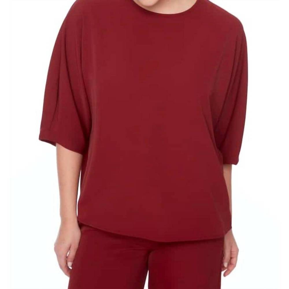 NEW UP! vented long sleeve vegan silk top in shiraz